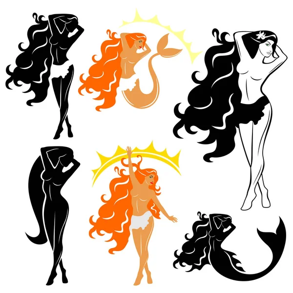 Mermaid och vacker kvinna logotyp — Stock vektor