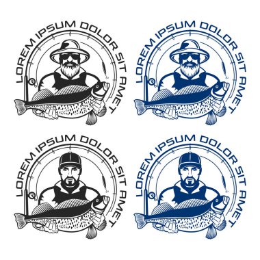 Deniz balıkçılık logosunu görmeniz gerekir. Vektör çizim.