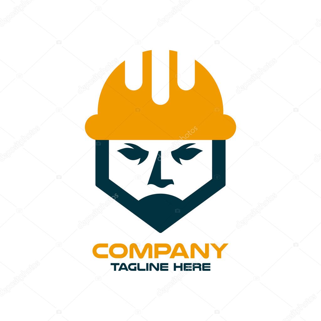 Modern builder and architect in a construction helmet logo. Vector illustration.