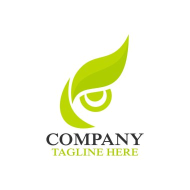 Modern baykuş gözü ve yaprak logosu. Vektör illüstrasyonu.