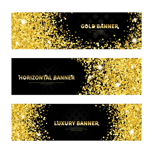 Zlaté a černé horizontální bannery. — Stock fotografie