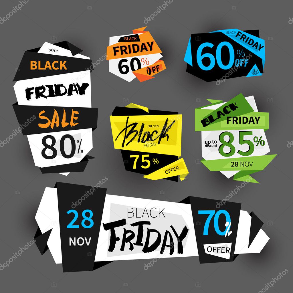 Collection of Black Friday Sale origami Banners. 