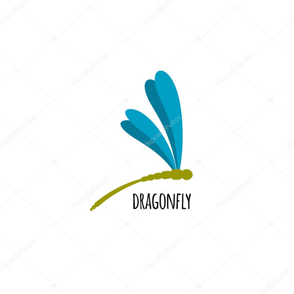 Vector drawn blue dragon-fly on white background