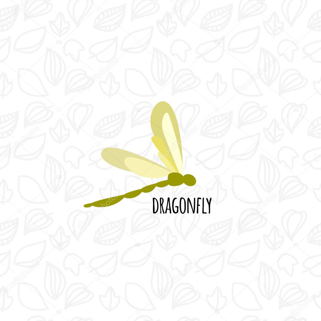 Vector yellow dragon-fly on leaves background