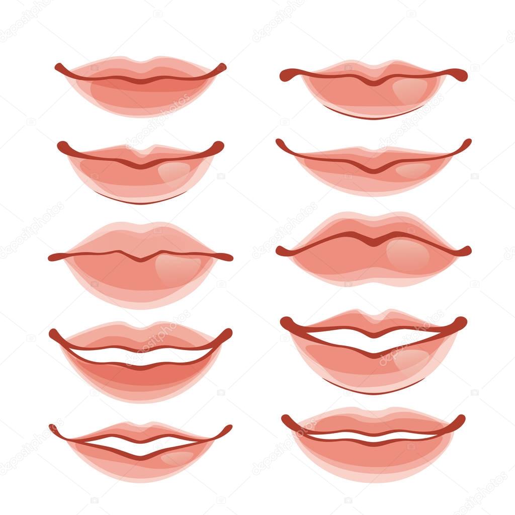 set of women lips on white