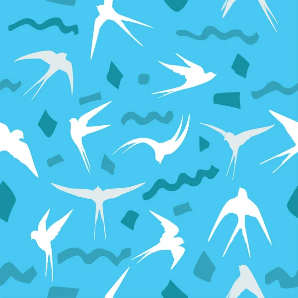 Hermoso Patrón Sin Costuras Con Golondrinas Voladoras Blancas Sobre Fondo — Archivo Imágenes Vectoriales