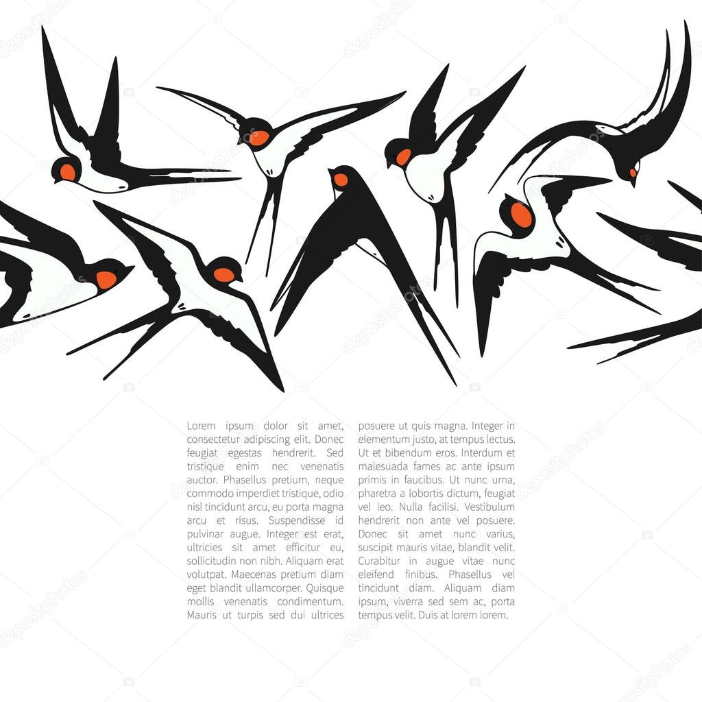 beautiful seamless pattern with white flying swallows as template for illustration