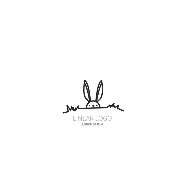 Logo Rabbit Hare Sits Grass Looks Ahead Symbol Made Linear — Stock Vector