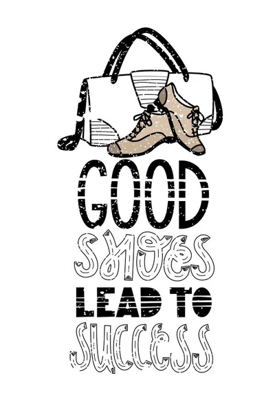 Good Shoes Lead Success Vector Illustration Typography Women Boots Ladies — Stock Vector
