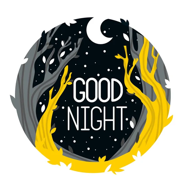 Nacht Wald Flache Illustration Gute Nacht Typografie Nächtliche Waldlandschaft Landschaft Vektorgrafiken