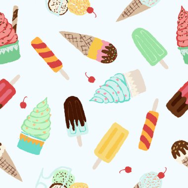 Elle çizilmiş dondurma külahları Dondurmanın kusursuz vektör deseni