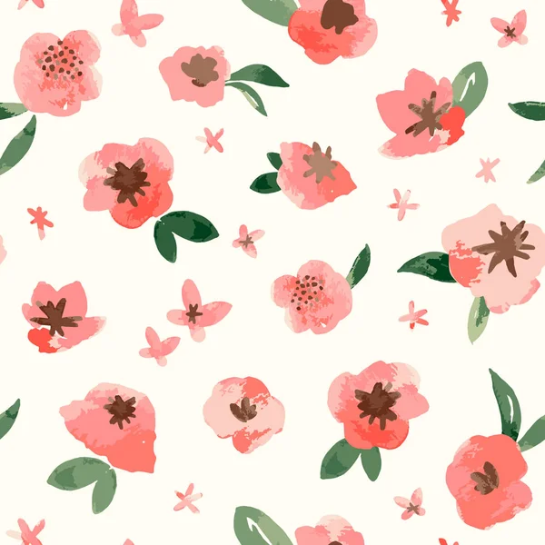 Acuarela de primavera Flores rosadas patrón sin costuras — Vector de stock