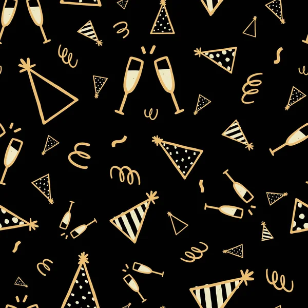 Vecteur fête d'or motif sans couture dessiné à la main — Image vectorielle