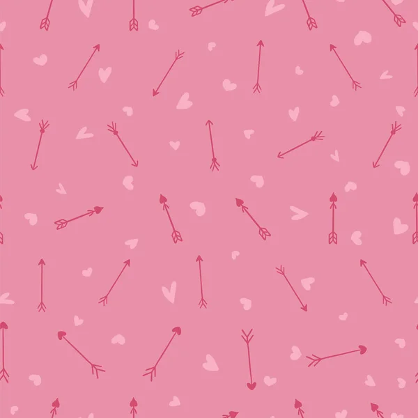 ベクトルピンクの手は小さな心と矢印を描いたバレンタインデーのためのシームレスなパターン — ストックベクタ