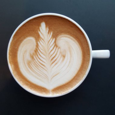 Latte sanat kahve bir fincan Üstten Görünüm