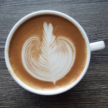 Latte sanat kahve bir fincan Üstten Görünüm