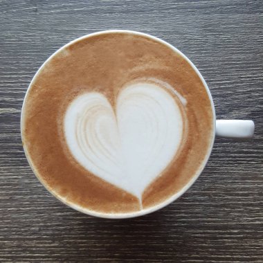 Latte sanat kahve bir fincan Üstten Görünüm