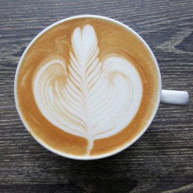 Latte sanat kahve bir fincan Üstten Görünüm