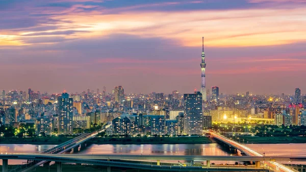 Wieczorem Panorama Tokio Drapacze Chmur Powietrza Widok Biurowiec Centrum Miasta — Zdjęcie stockowe