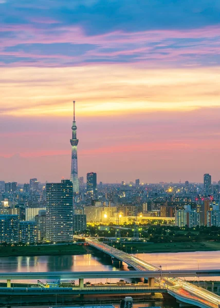 Воздушные Небоскребы Видом Офисное Здание Центр Токио Вечером Япония Азия — стоковое фото