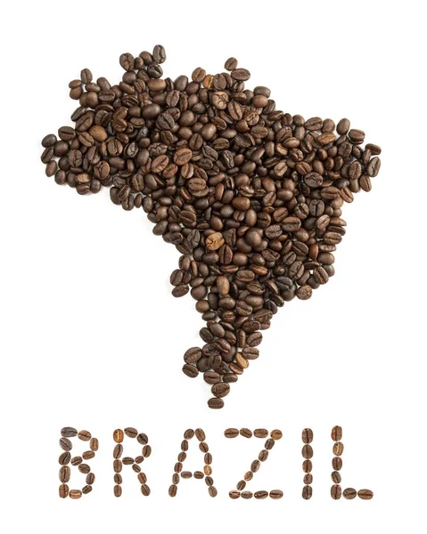 Mapa Brasil Feito Grãos Café Torrados Isolados Sobre Fundo Branco — Fotografia de Stock