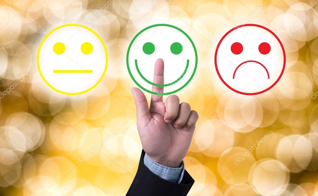 business man select happy on satisfaction evaluation?