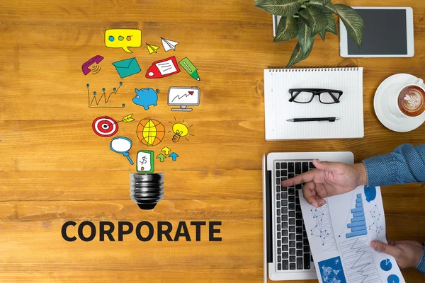 CORPORATE Process Business Strategy Management Trabalho em equipe e CR — Fotografia de Stock