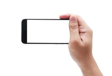 eli boş ekran ile mobil akıllı telefon tutarak. w izole