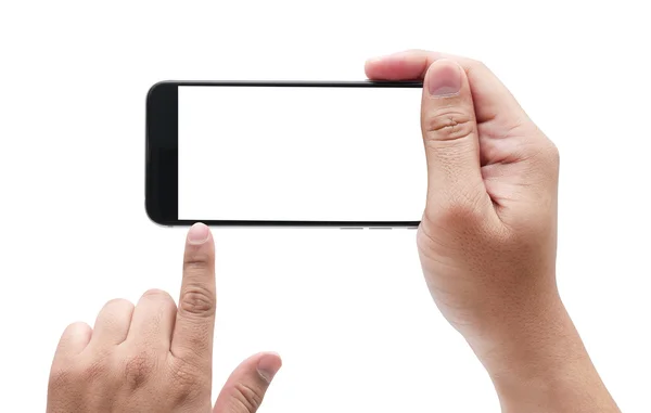 Ekran dotykowy telefon komórkowy, w parze z pustym ekranem. Izolowane o — Zdjęcie stockowe