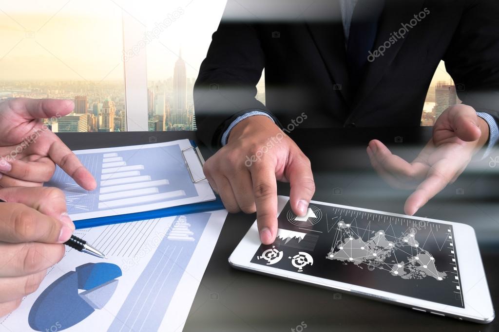 Image of man hand pointing at business document during discussio