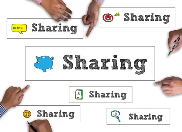 Teilen (Sharing share social networking connection communicatio — Stockfoto