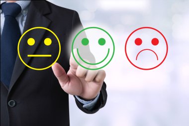 business man select happy on satisfaction evaluation? clipart