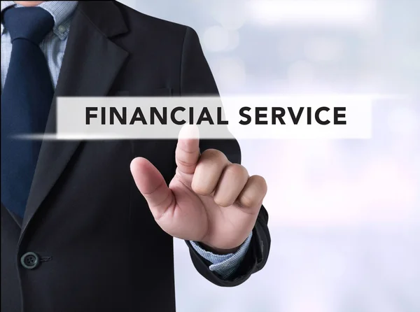 Geschäftsmann berührt einen Touchscreen, Finanzdienstleistungen — Stockfoto