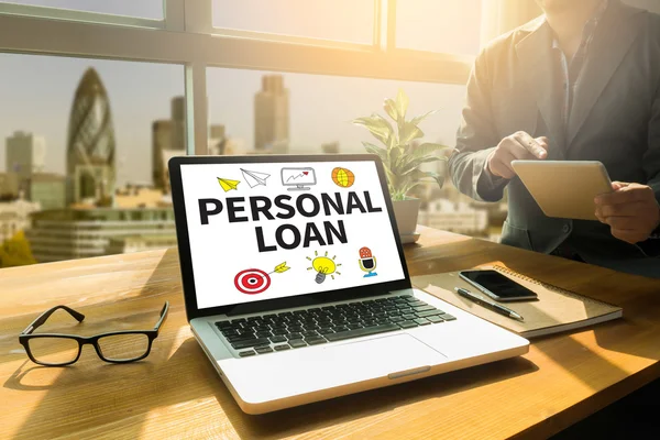 Business team hands at work with financial reports and a laptop — Stock Photo, Image