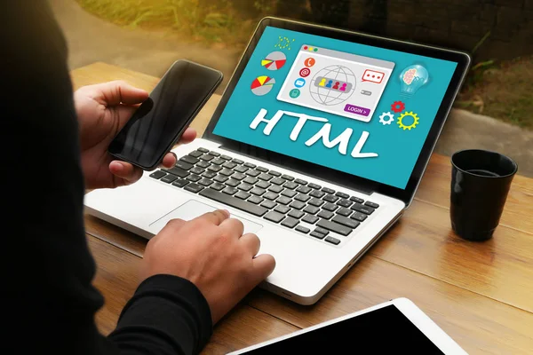 HTML küresel iletişim yazılımı Internet Web geliştirme Cod — Stok fotoğraf
