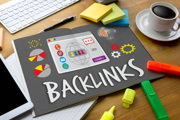 Backlinks τεχνολογία διαδικτυακής τεχνολογίας Backlinks Online στο Web — Φωτογραφία Αρχείου
