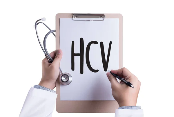 HCV Медична діагностика HCV вірус гепатиту С . — стокове фото