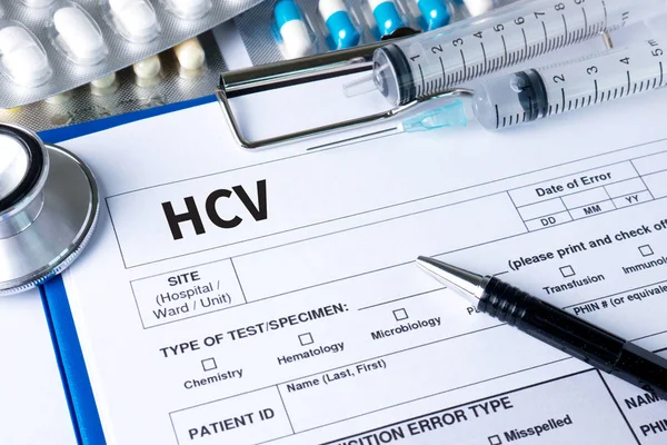 HCV Медична діагностика HCV вірус гепатиту С . — стокове фото