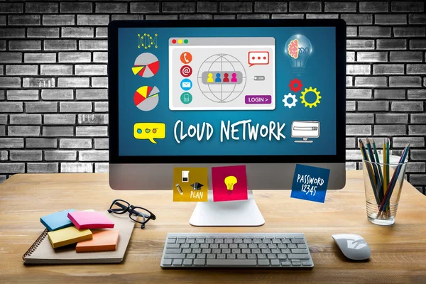 Diagr δίκτυο επικοινωνίας παγκοσμιοποίηση Cloud Computing cloud — Φωτογραφία Αρχείου