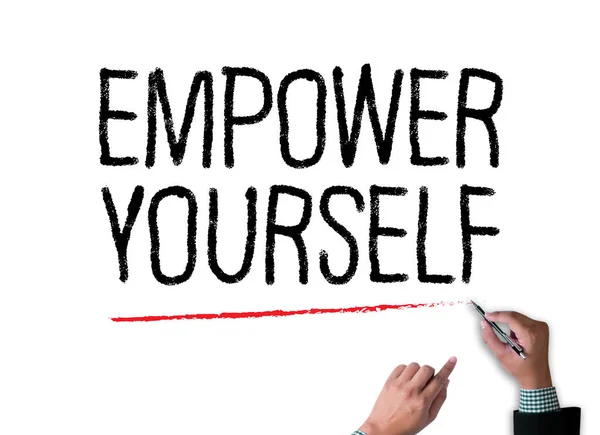 Empower siebie biznesmen, praca przy biurku i za pomocą — Zdjęcie stockowe