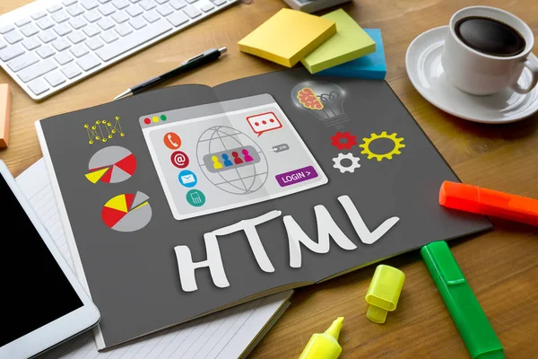 HTML-wereldwijde communicatie Software Internet Web ontwikkeling kabeljauw — Stockfoto