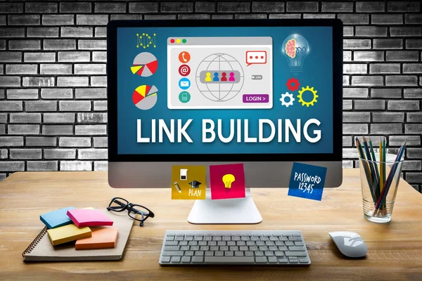 LINK BUILDING Connect Link Comunicazione Contatti Rete — Foto Stock