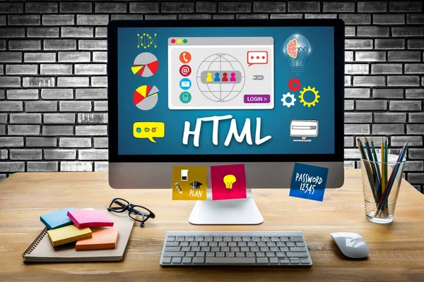 HTML Software di comunicazione globale Internet Web Development Cod — Foto Stock