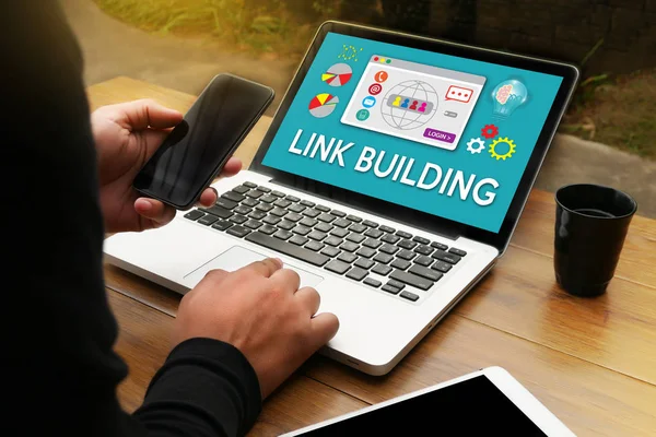 Link Building ansluta länk kommunikation kontaktnät — Stockfoto