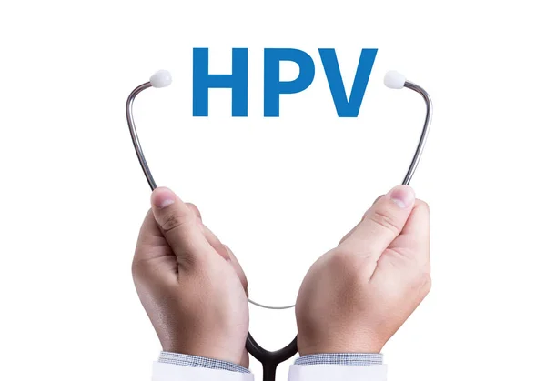 Vacuna contra el virus del VPH con jeringa Criterios del VPH para la papanicolaou — Foto de Stock