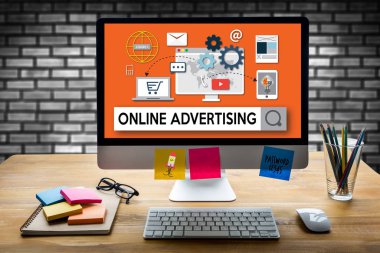 ONLINE ADVERTISING man working on laptop , Online Advertising We clipart