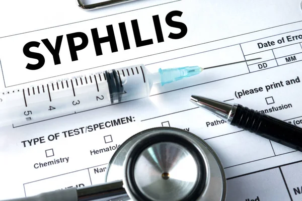 SYPHILIS blood for Syphilis test, Syphilis - Printed Diagnosis — стоковое фото