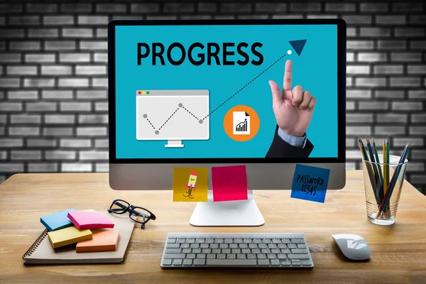 "PROGRESS up Business Performance Branding Strategy , Good Progr — Stock Photo, Image