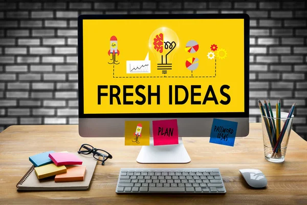 FRESH IDEAS   Ideas Design Innovation think Objective Strategy , — Stock Photo, Image