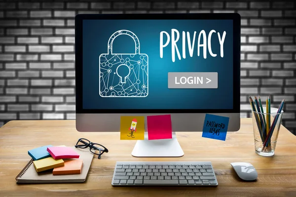 Privacy gebruiker wachtwoord registreren Log In, "Privacyinstellingen", se — Stockfoto